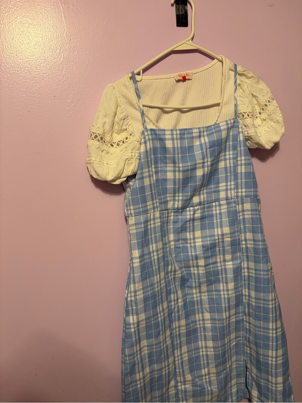 Rare Editions Blue and White Plaid Sundress with Cream Puff Sleeve Top